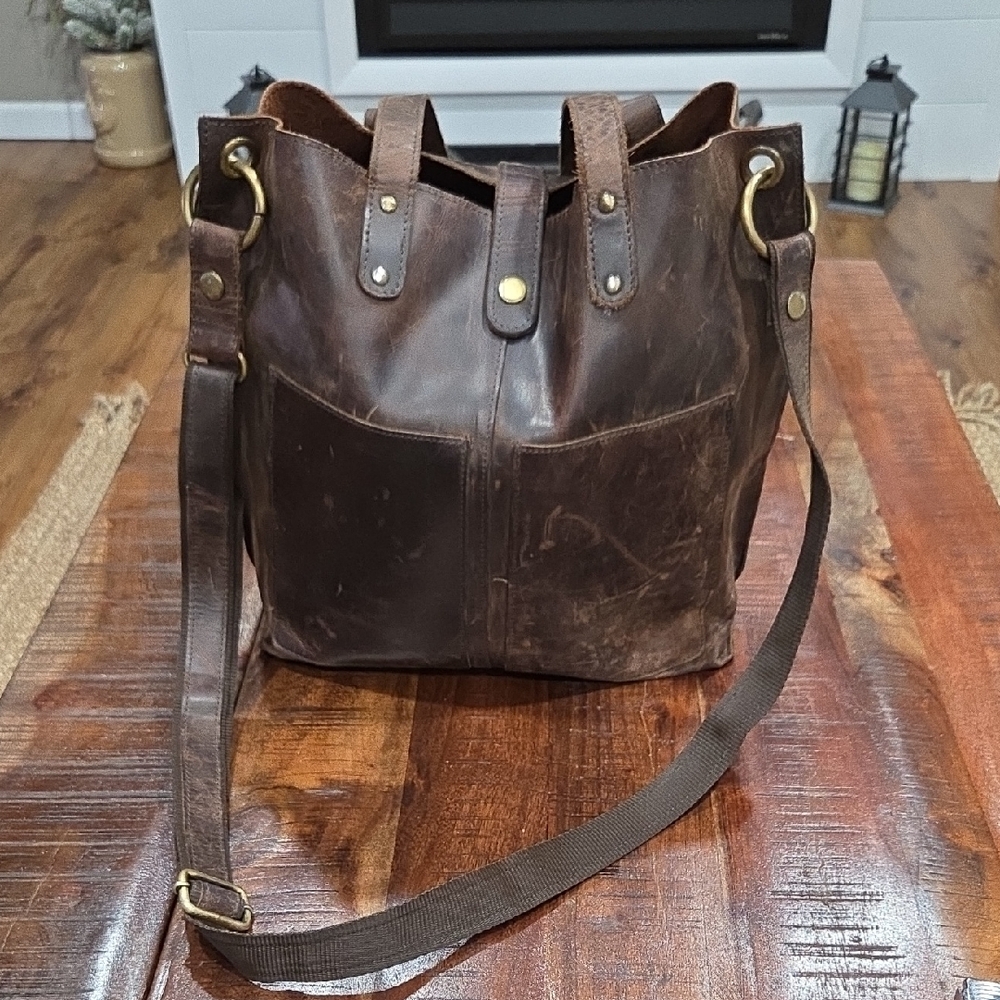 Vintage Genuine Brown Leather Men's Bag
